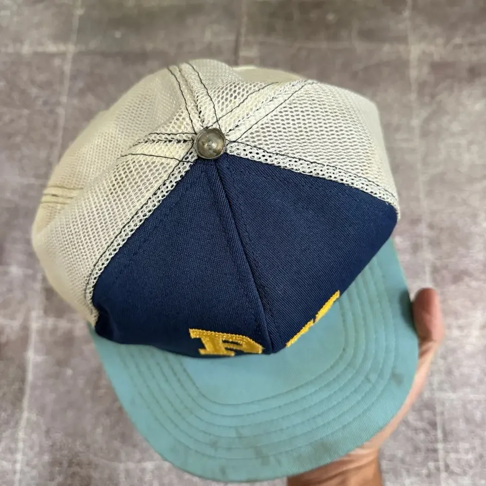 Men's Vintage 70's PV Powder Navy Blue Mesh Trucker Baseball Snapback Hat Cap